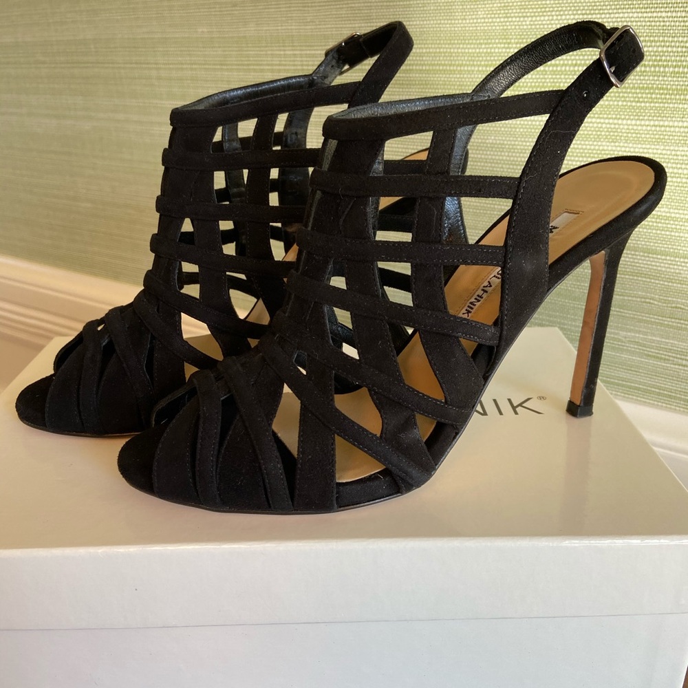 Manolo Blahnik Dance 2 Caged Strappy Heels - 37